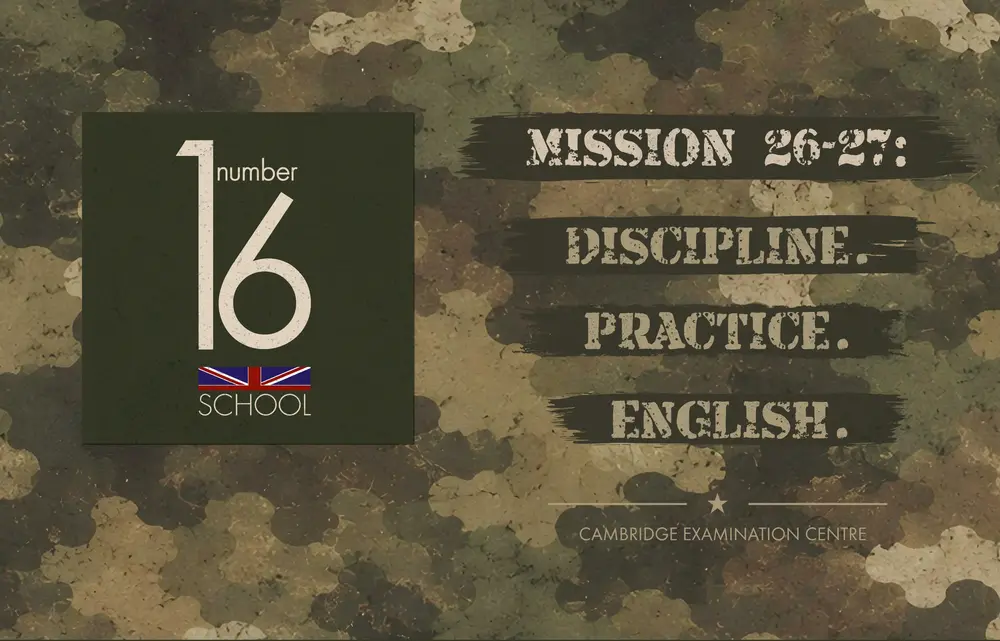 Curso de inglés para adultos 2026-2027 en Number 16 School: Mission 26-27, Discipline, Practice, English